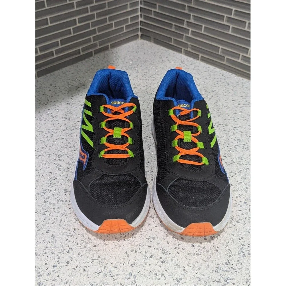 Saucony Big Kids Cohesion 14 Sneaker Run Black Green Orange Blue Boys Size 5.5